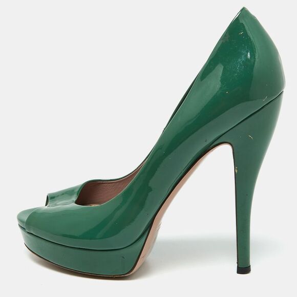 Green Patent Leather Peep Toe Platform Pumps Size 39,New Products : American Fashion Style Bags On Sale